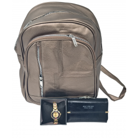 Set Rucsac Argintiu, Portofel + Ceas