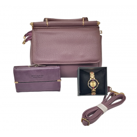 Set Geanta Violet, Portofel + Ceas